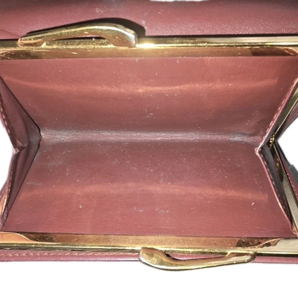 Authentic Vintage Large Cartier Burgundy Leather Wallet With Kisslock Coin Pouch